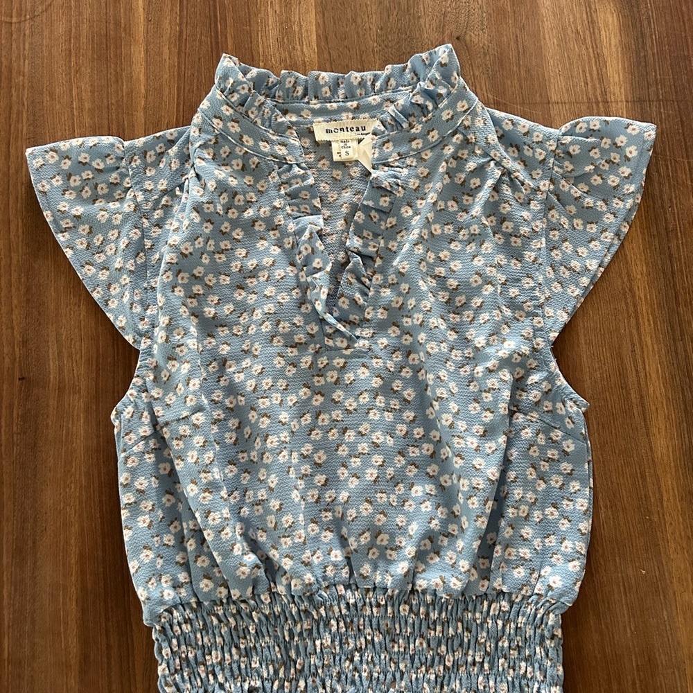 Monteau Blue and White Floral Blouse - NWT